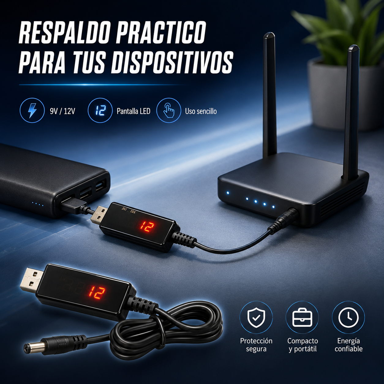 Convertidor Voltaje USB A DC 9V 12V Con Selector Y Display-9