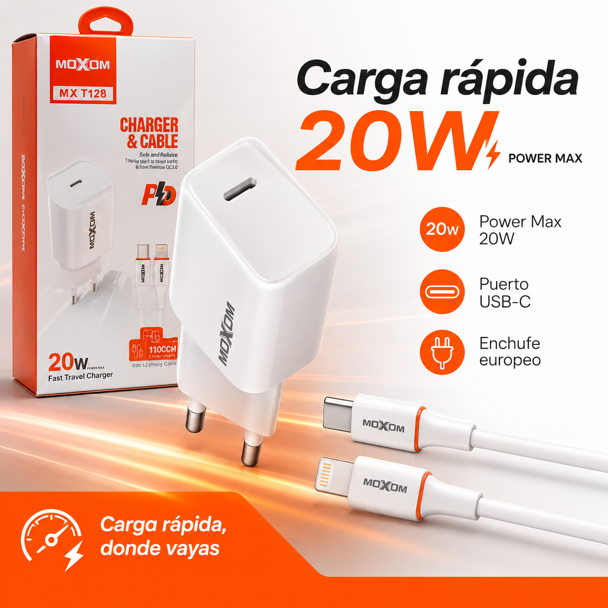 Cargador R pido 20W Para iPhone Con Cable USB C Lightning-2