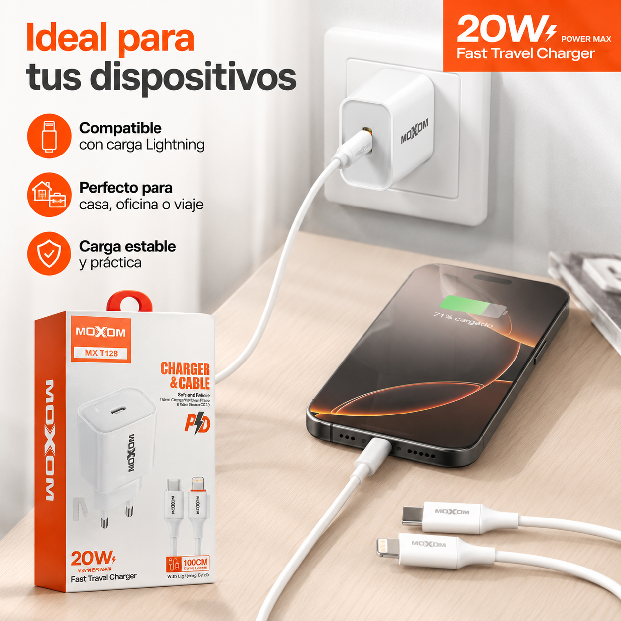 Cargador R pido 20W Para iPhone Con Cable USB C Lightning-5