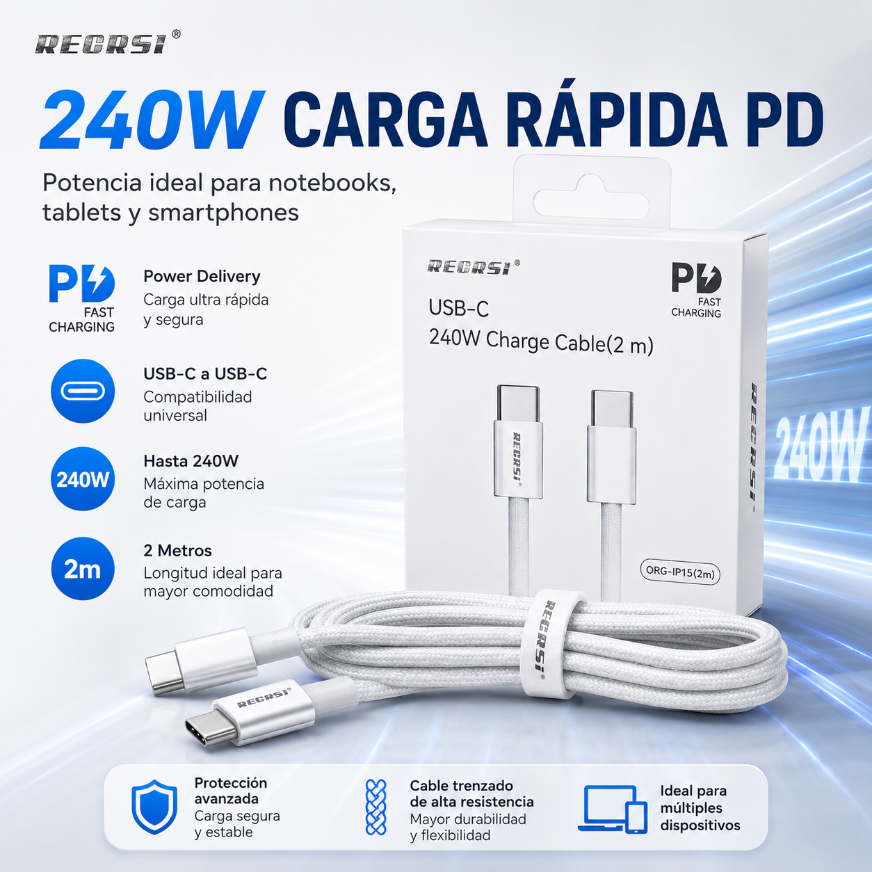 Cable Tipo C 240W Carga Rapida Trenzado 2 Metros-7