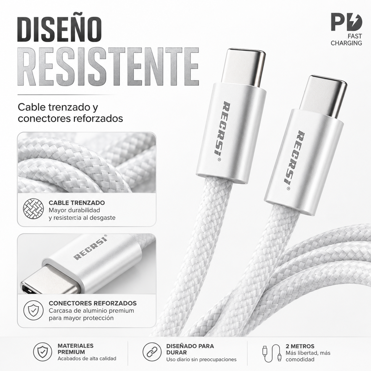 Cable Tipo C 240W Carga Rapida Trenzado 2 Metros-8