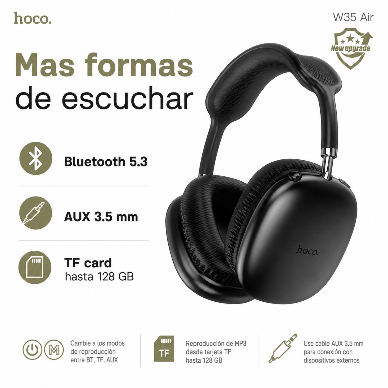 Audifonos Bluetooth Hoco W35 Air Hi Fi 45H Bluetooth 53-5