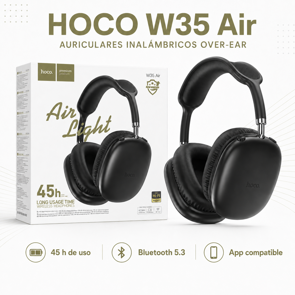 Audifonos Bluetooth Hoco W35 Air Hi Fi 45H Bluetooth 53-9