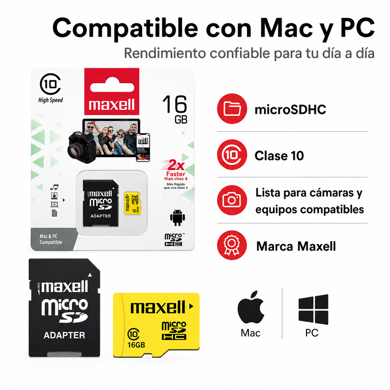 Tarjeta Micro SDHC Maxell 16GB Clase 10 Incluye Adaptador-7