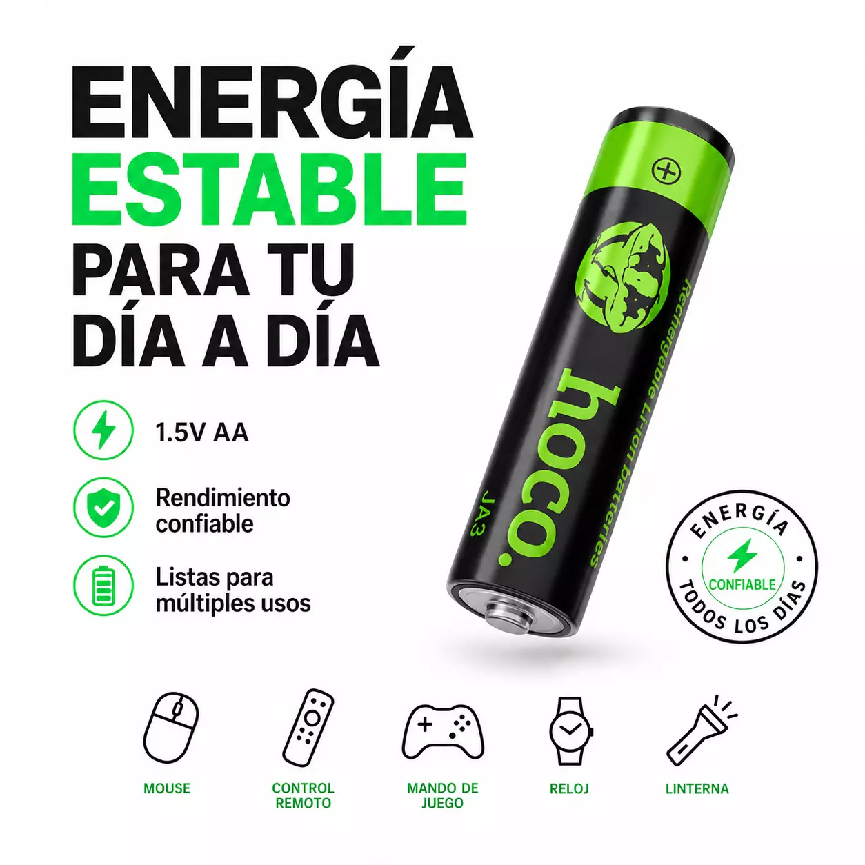 Pilas Recargables AA USB C 3200mWh Pack 2 Con Cable Hoco-6