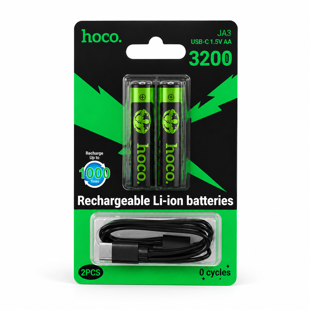 Pilas Recargables AA USB C 3200mWh Pack 2 Con Cable Hoco-8