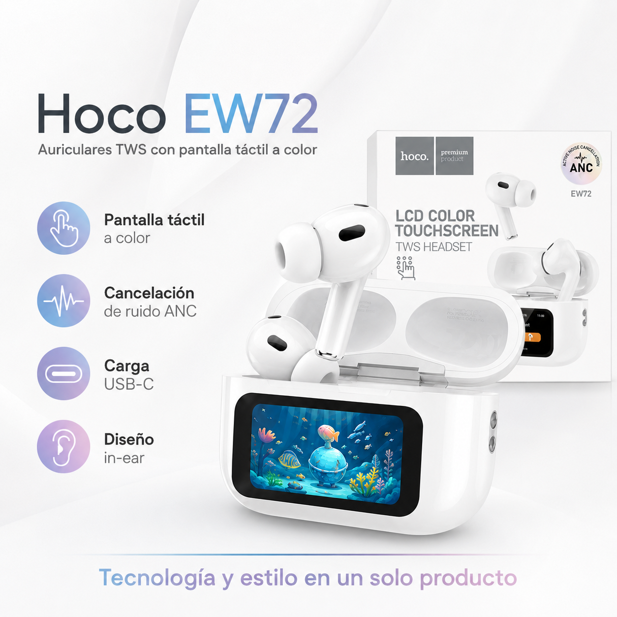 Aud fonos Bluetooth Hoco EW72 Pantalla T ctil ANC TWS-7