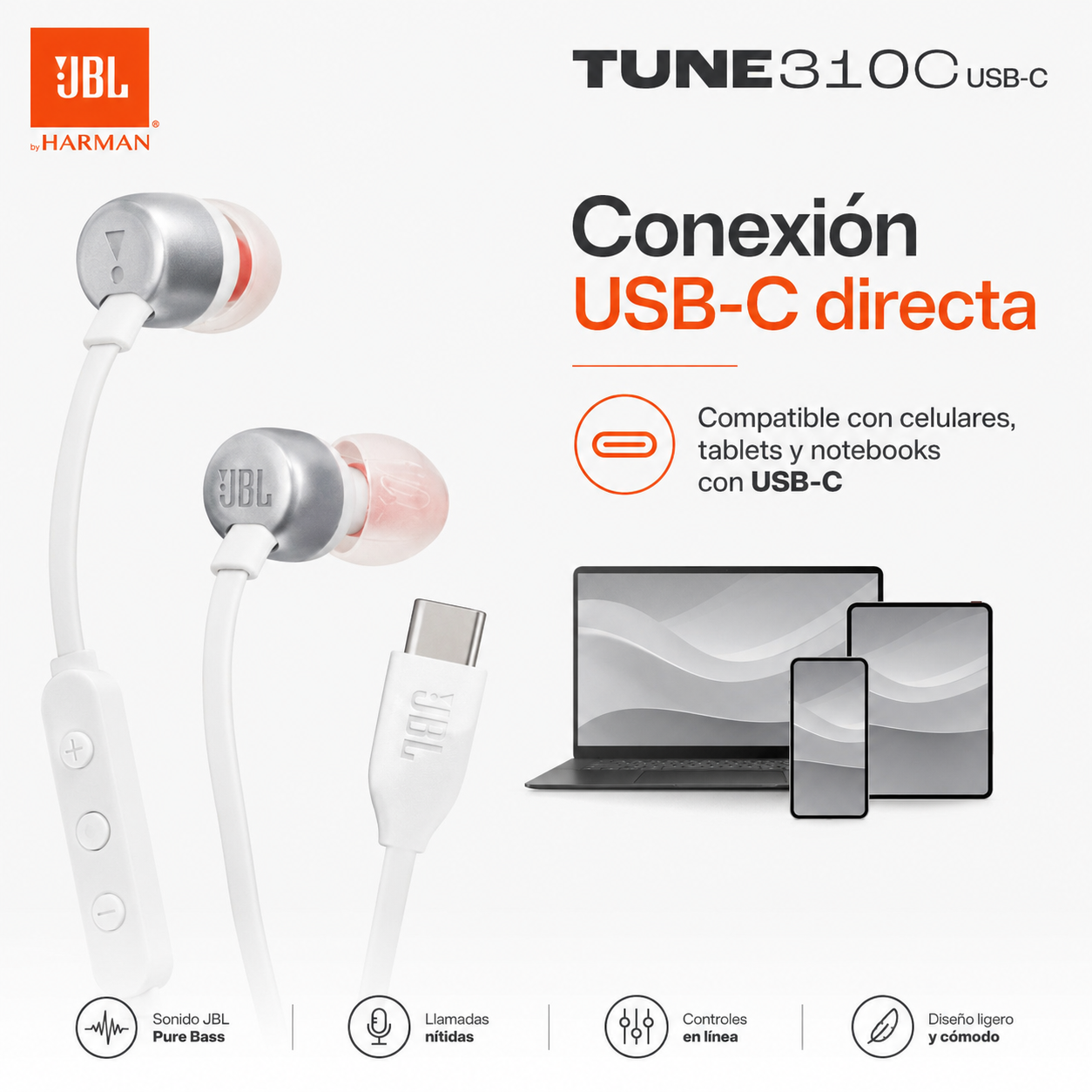 Aud fonos JBL Tune 310C USB C Hi Res Audio Originales-2