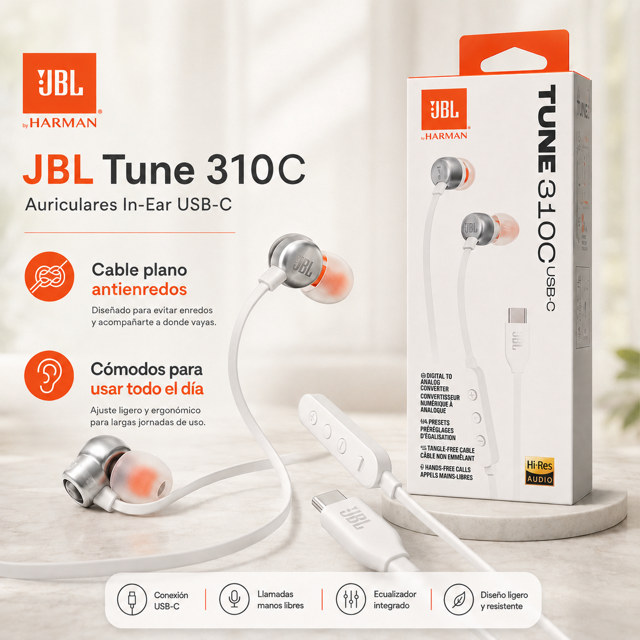 Aud fonos JBL Tune 310C USB C Hi Res Audio Originales-8