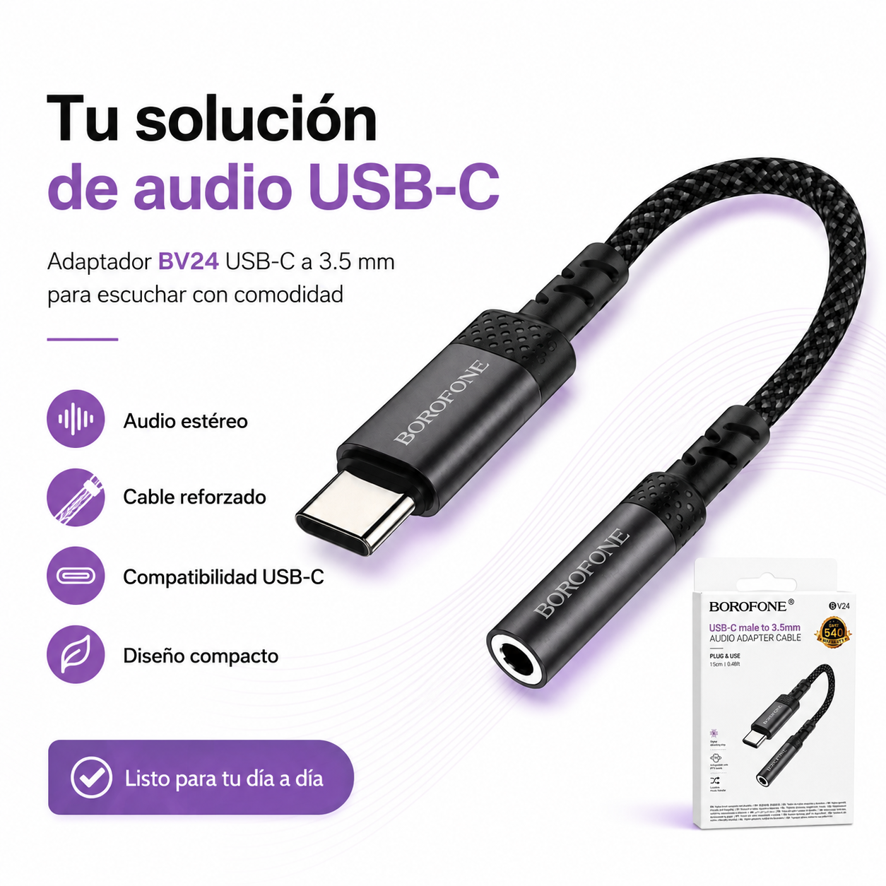 Cable Adaptador USB C A 3 5mm Borofone BV24-2