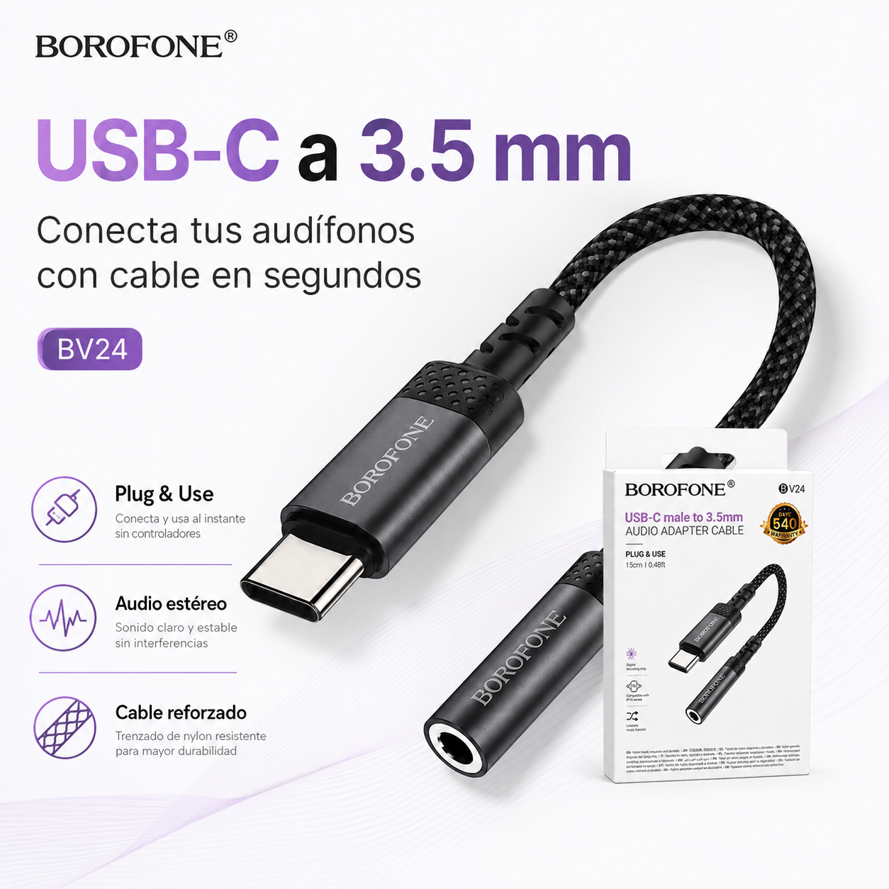 Cable Adaptador USB C A 3 5mm Borofone BV24-3