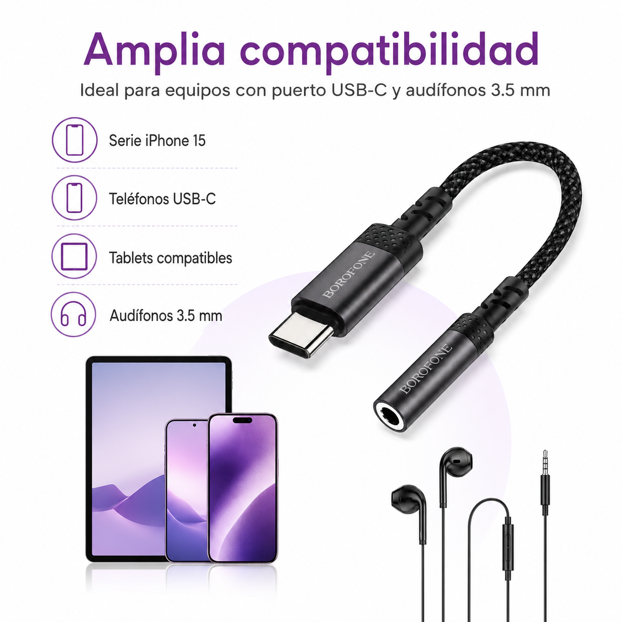 Cable Adaptador USB C A 3 5mm Borofone BV24-5
