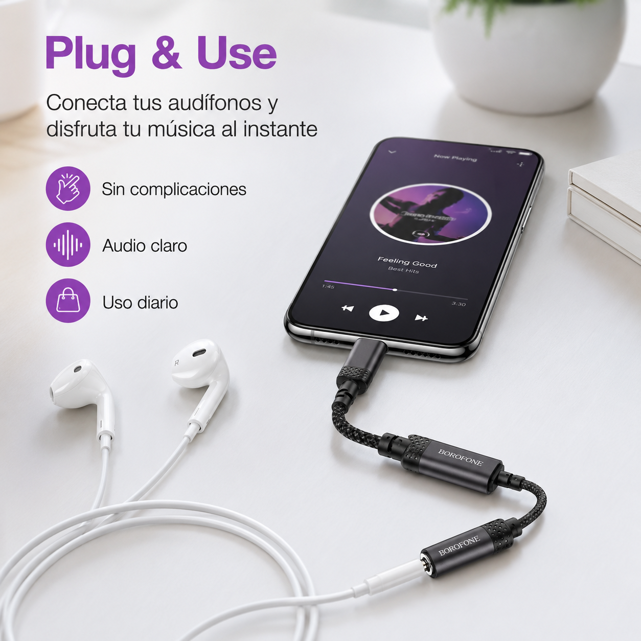 Cable Adaptador USB C A 3 5mm Borofone BV24-6