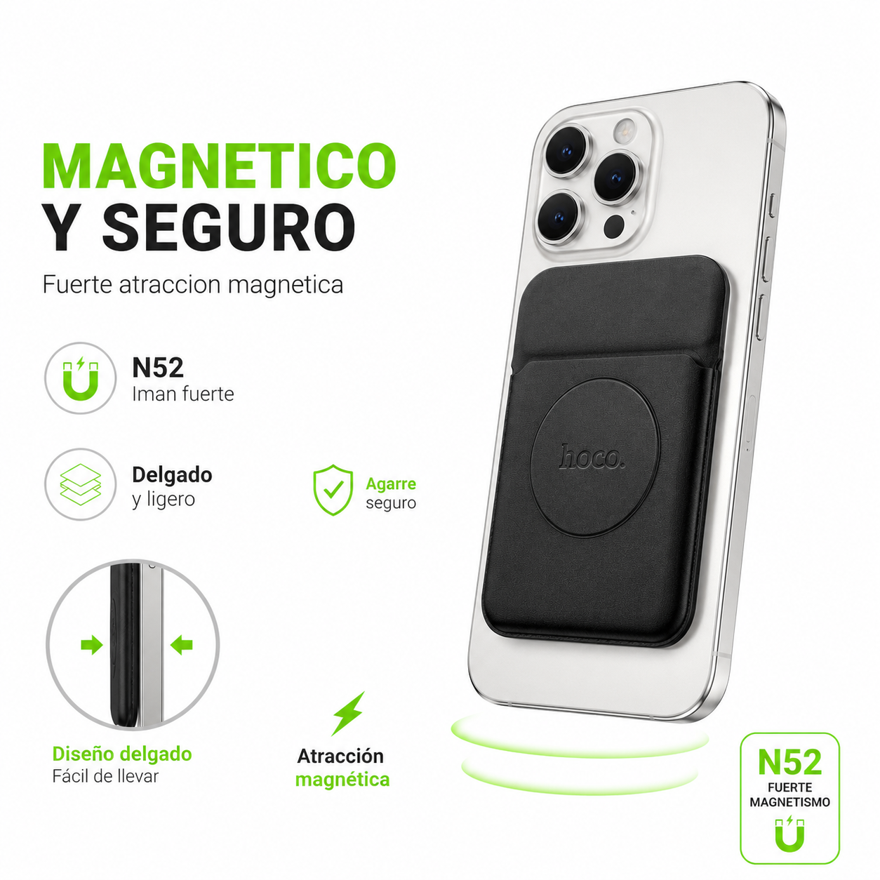 Tarjetero Magnetico Hoco GT6 Compatible MagSafe Para 3 Tarjetas-2