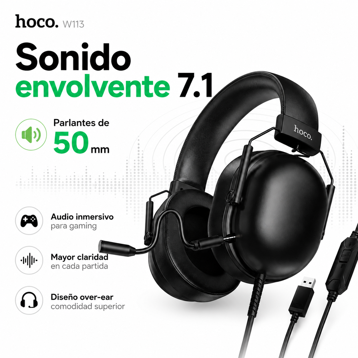 Audifonos Gamer USB 7 1 Microfono PC PS4 PS5 Hoco W113-2