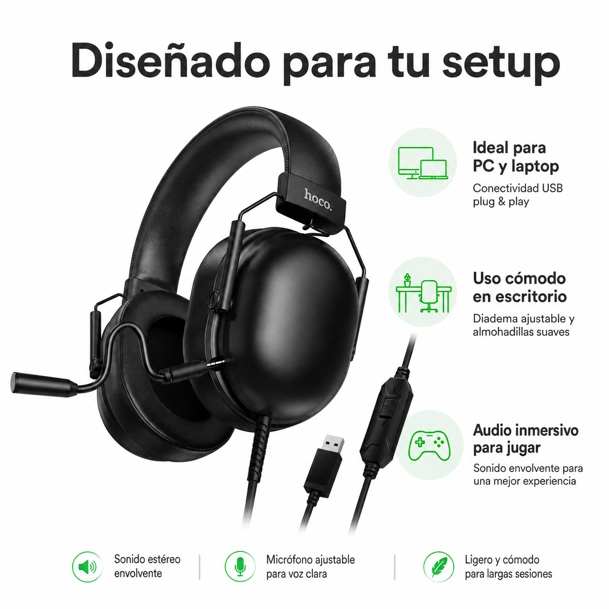 Audifonos Gamer USB 7 1 Microfono PC PS4 PS5 Hoco W113-6