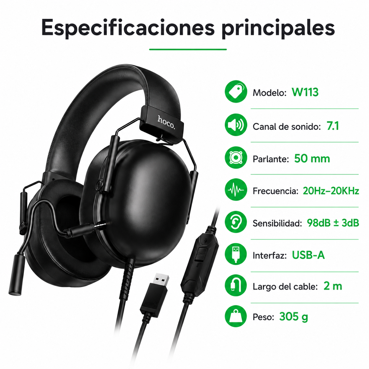 Audifonos Gamer USB 7 1 Microfono PC PS4 PS5 Hoco W113-7