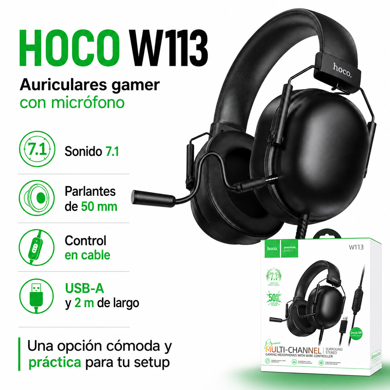 Audifonos Gamer USB 7 1 Microfono PC PS4 PS5 Hoco W113-9