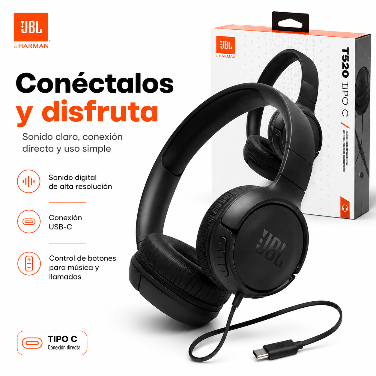 JBL Tune 520 USB C Audifonos Tipo C Originales Con Microfono-8