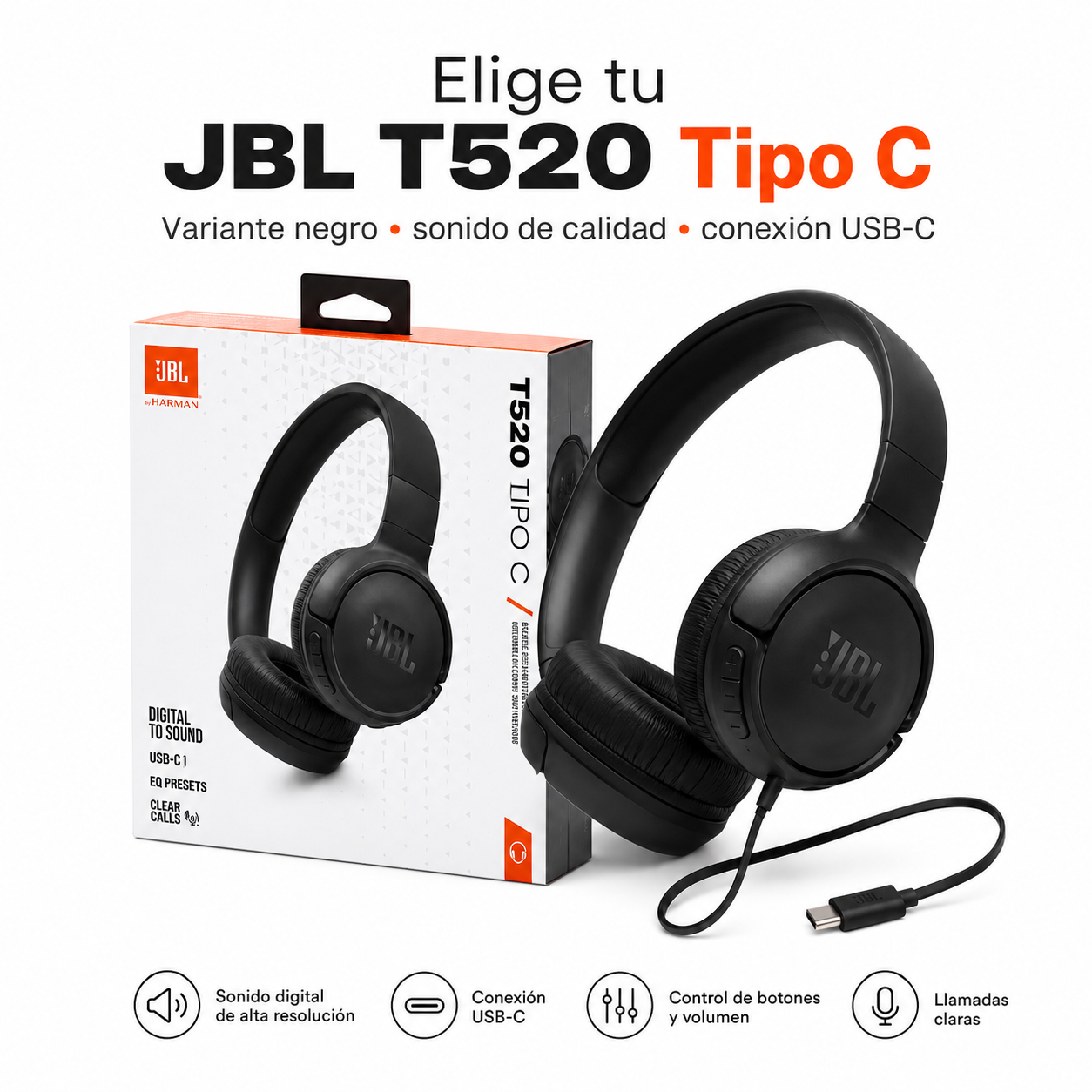 JBL Tune 520 USB C Audifonos Tipo C Originales Con Microfono-9
