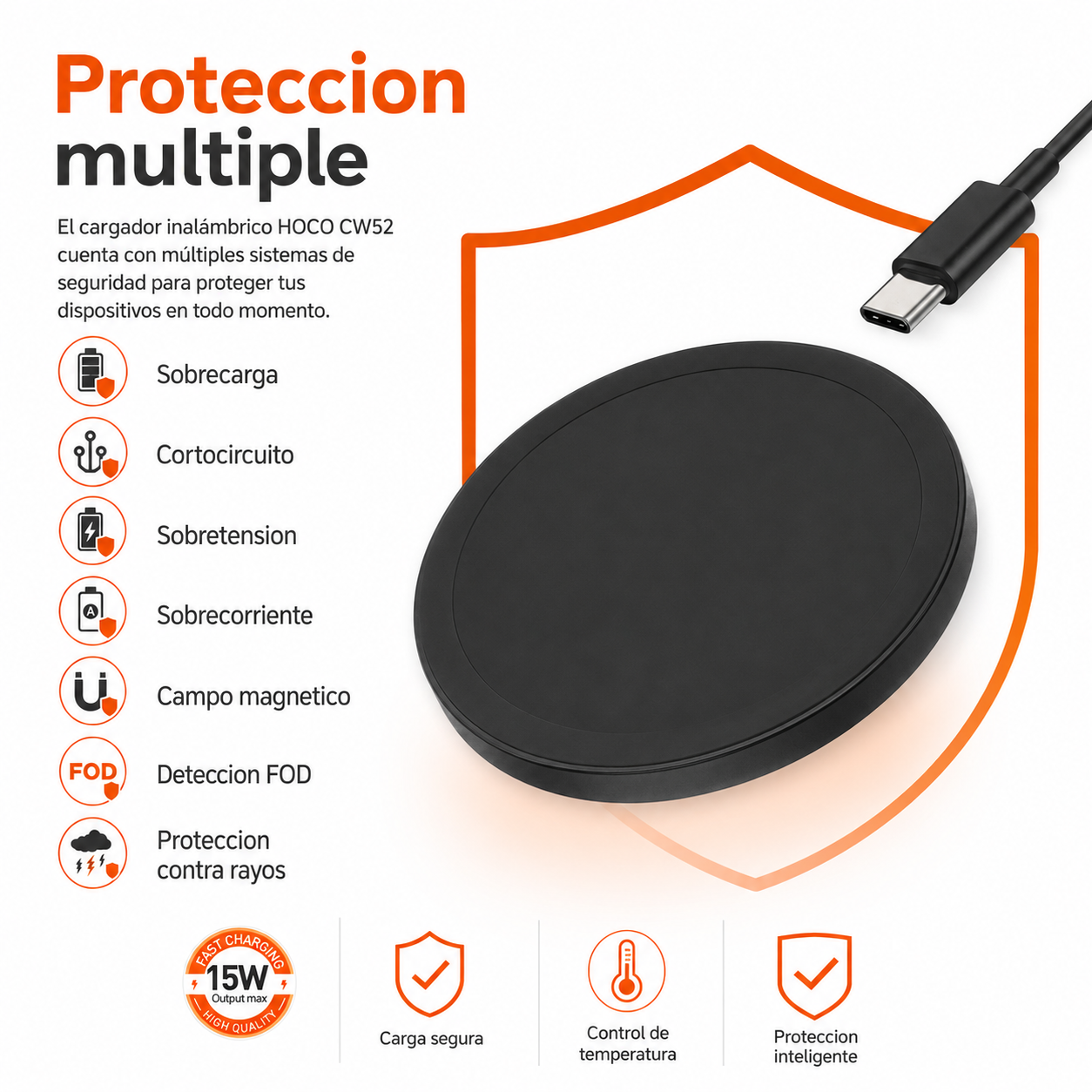 Cargador Inalambrico Hoco CW52 15W Para iPhone MagSafe-3