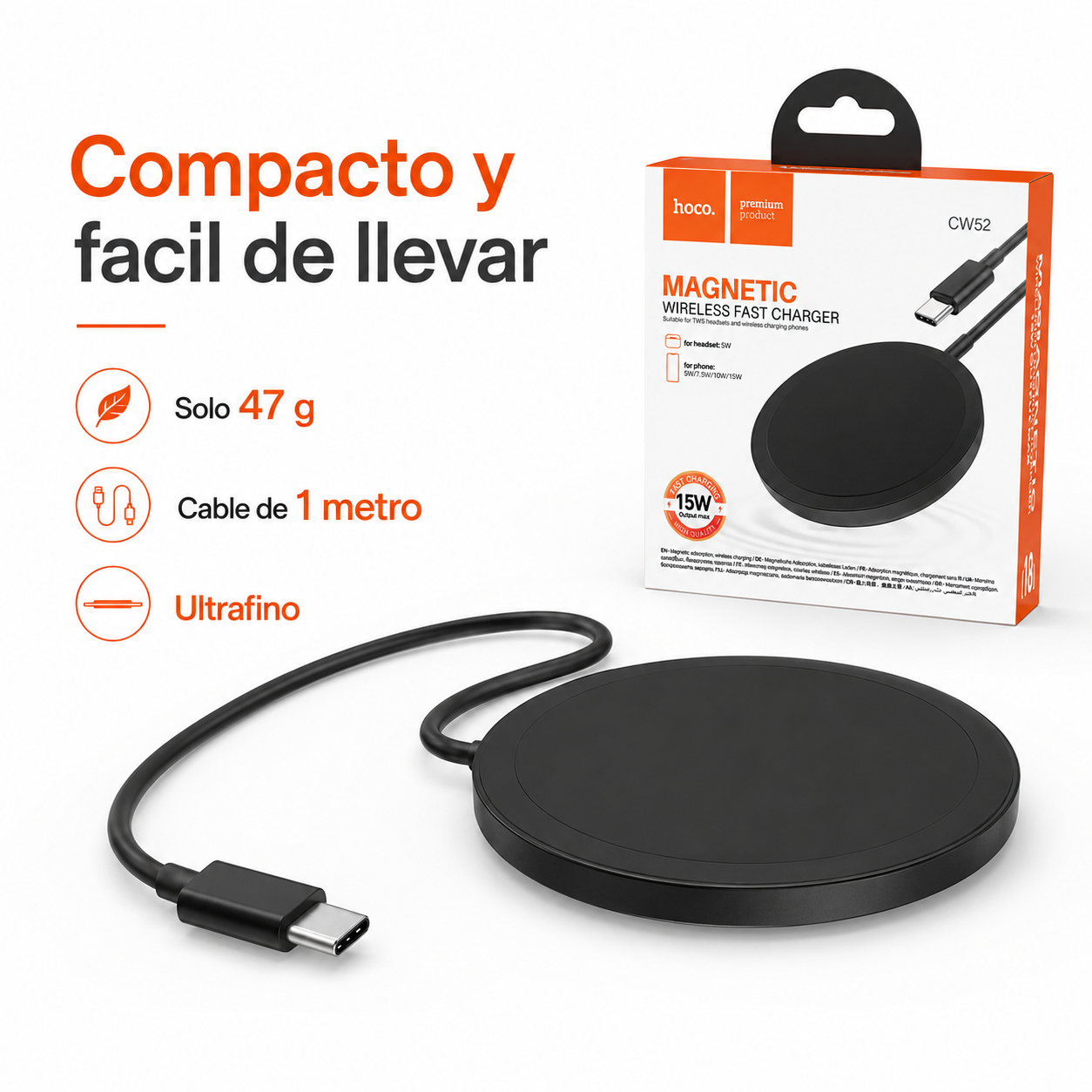 Cargador Inalambrico Hoco CW52 15W Para iPhone MagSafe-6