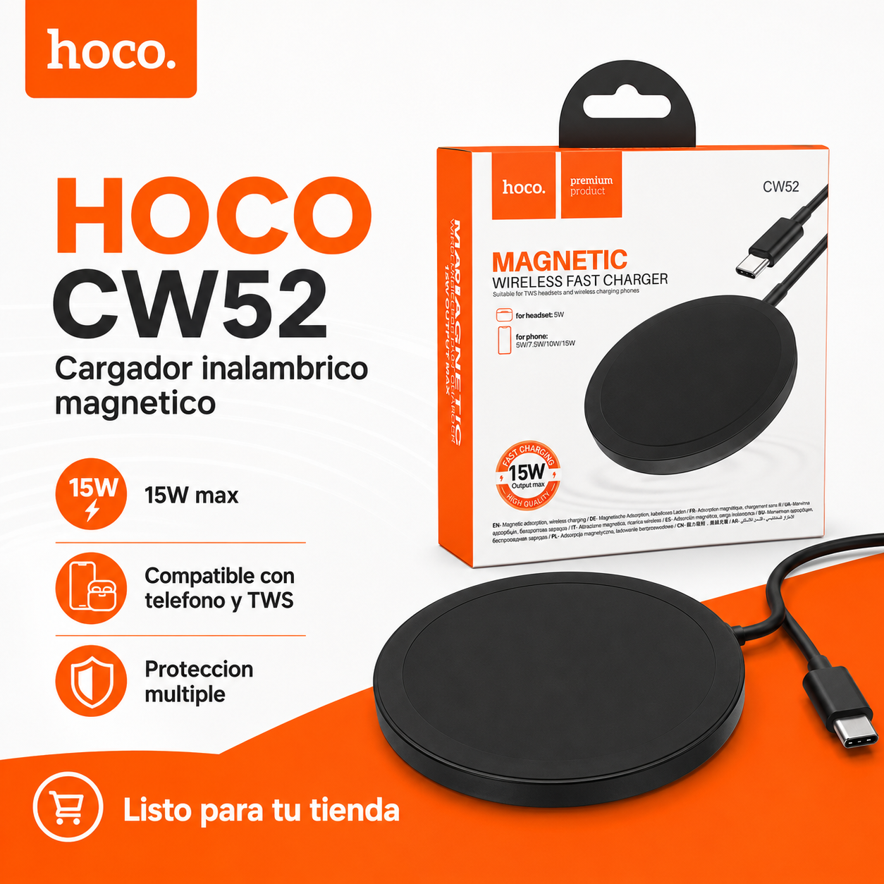 Cargador Inalambrico Hoco CW52 15W Para iPhone MagSafe-8