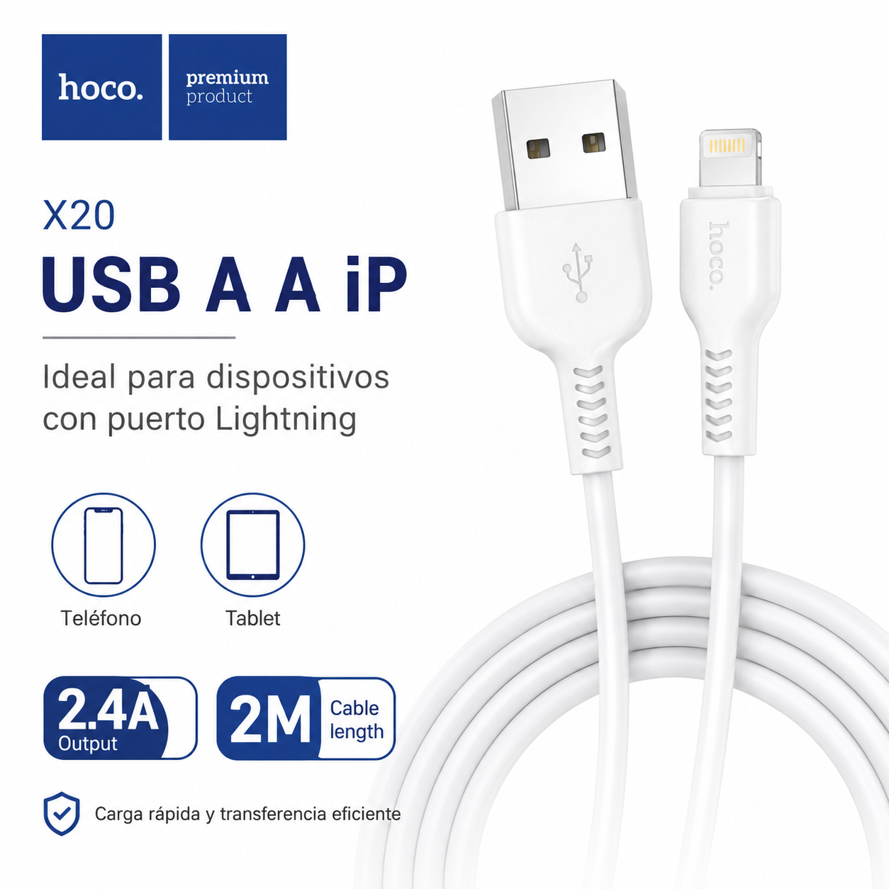 Cable USB A A Lightning Hoco X20 2M Carga Y Datos-4