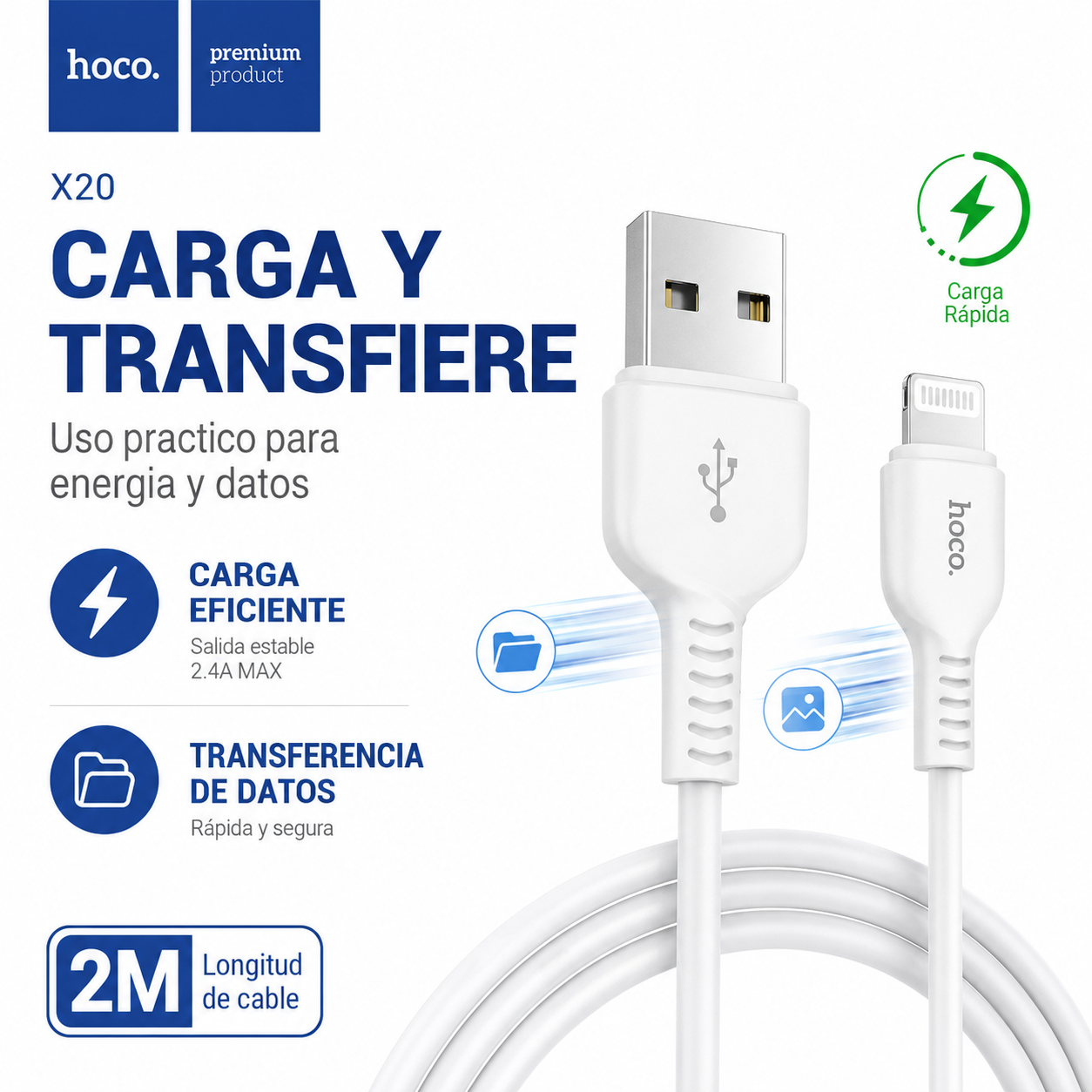 Cable USB A A Lightning Hoco X20 2M Carga Y Datos-5