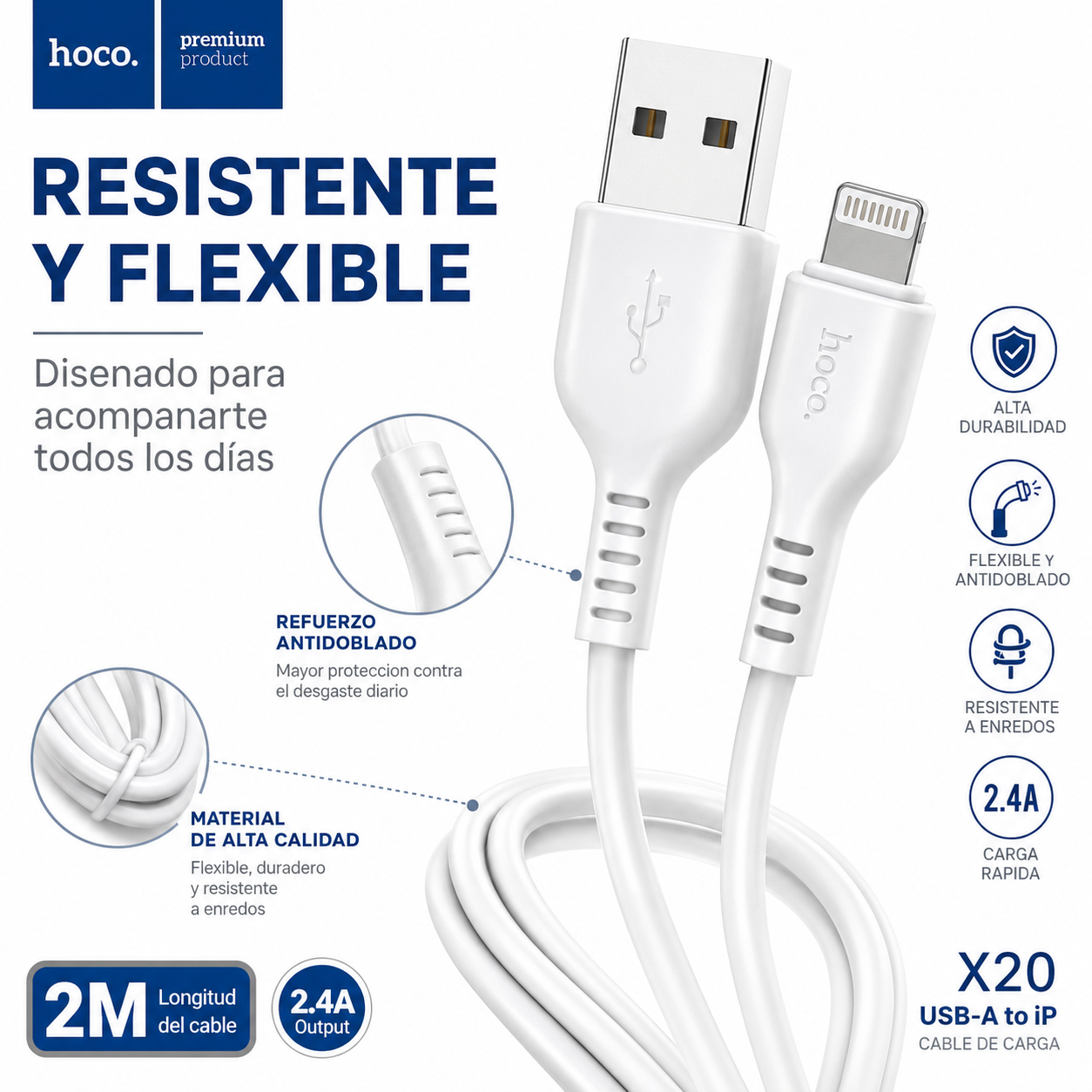 Cable USB A A Lightning Hoco X20 2M Carga Y Datos-6