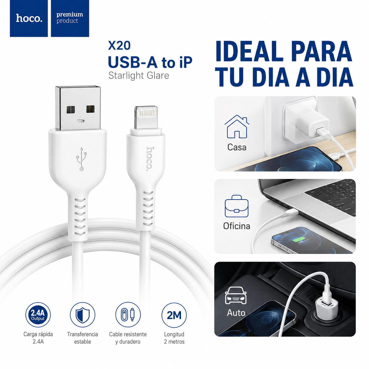 Cable USB A A Lightning Hoco X20 2M Carga Y Datos-7