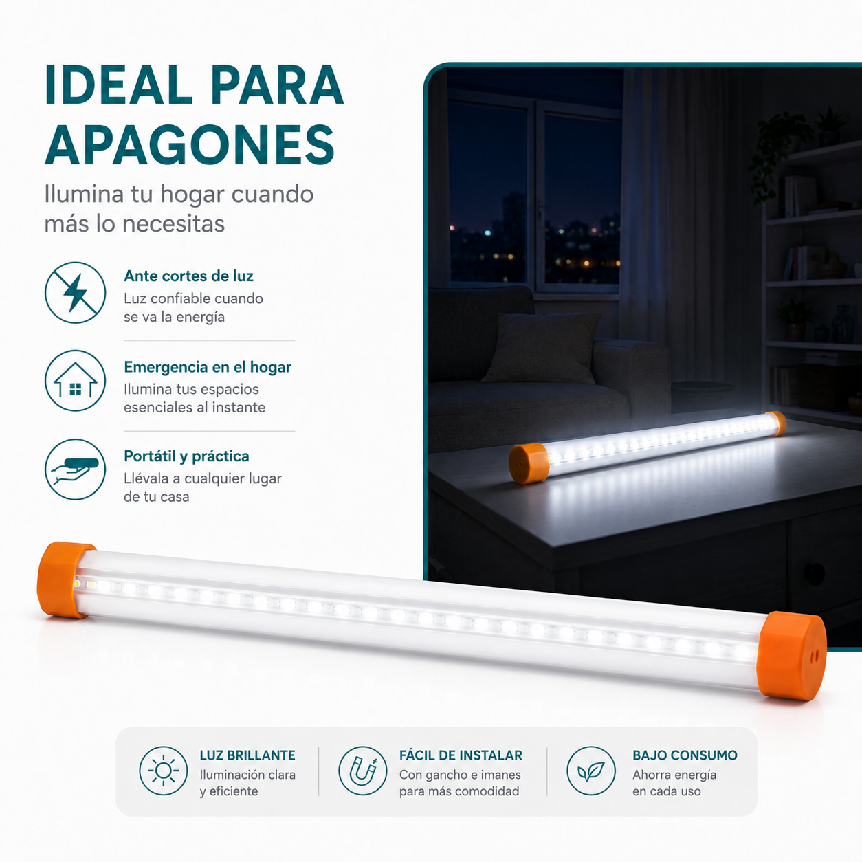 Lampara Led Emergencia Recargable USB 35cm Magnetica-2