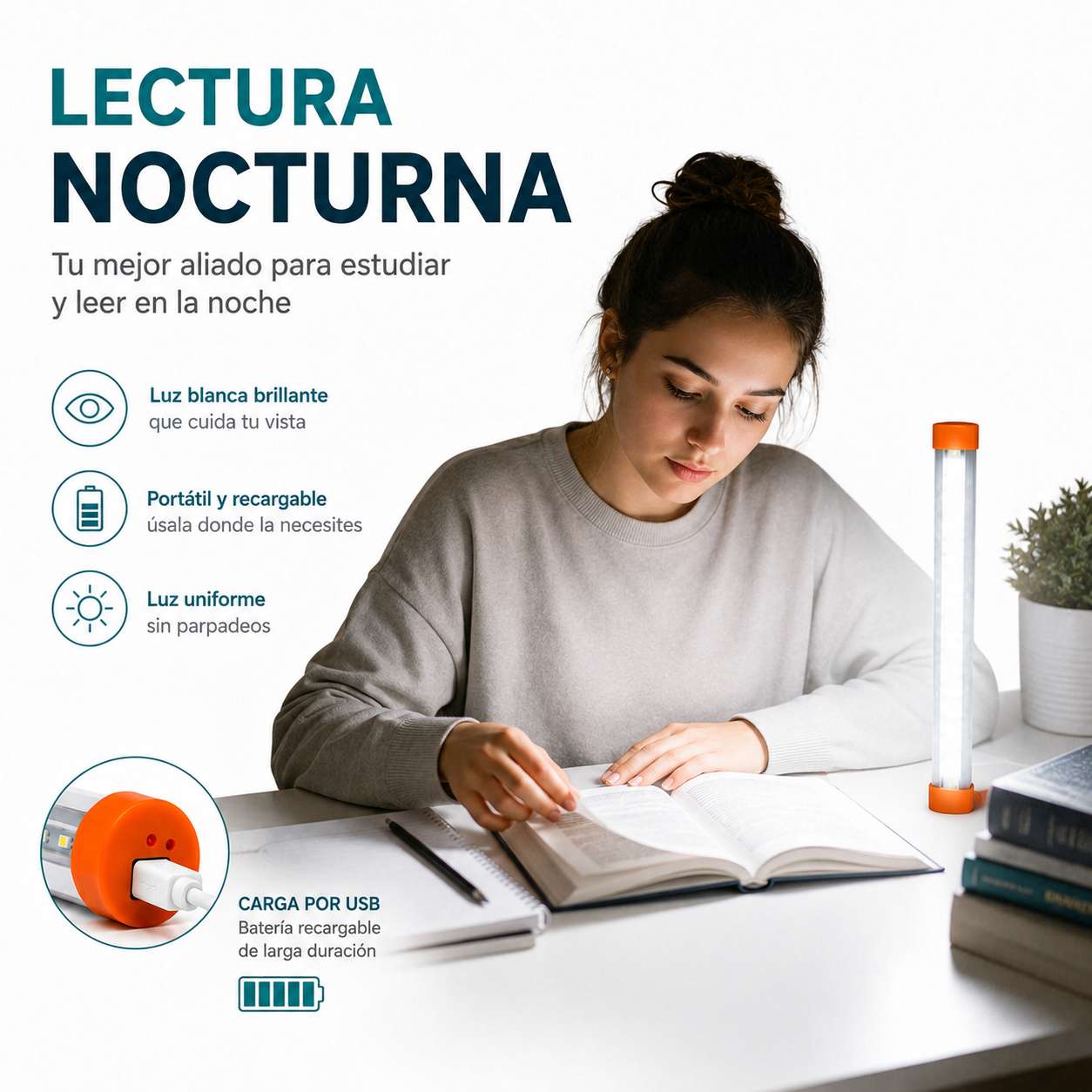Lampara Led Emergencia Recargable USB 35cm Magnetica-3