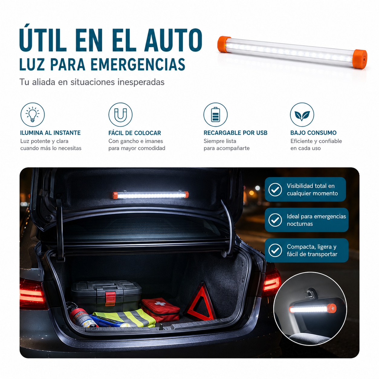 Lampara Led Emergencia Recargable USB 35cm Magnetica-5