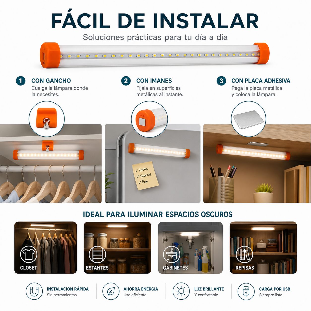 Lampara Led Emergencia Recargable USB 35cm Magnetica-6