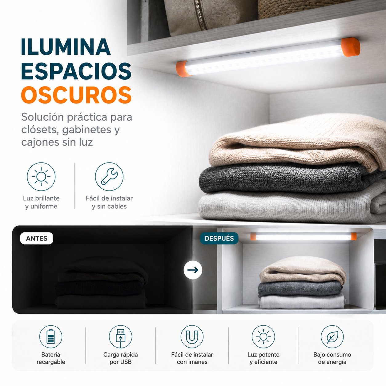 Lampara Led Emergencia Recargable USB 35cm Magnetica-7