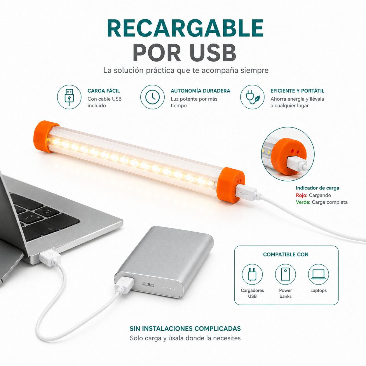 Lampara Led Emergencia Recargable USB 35cm Magnetica-8