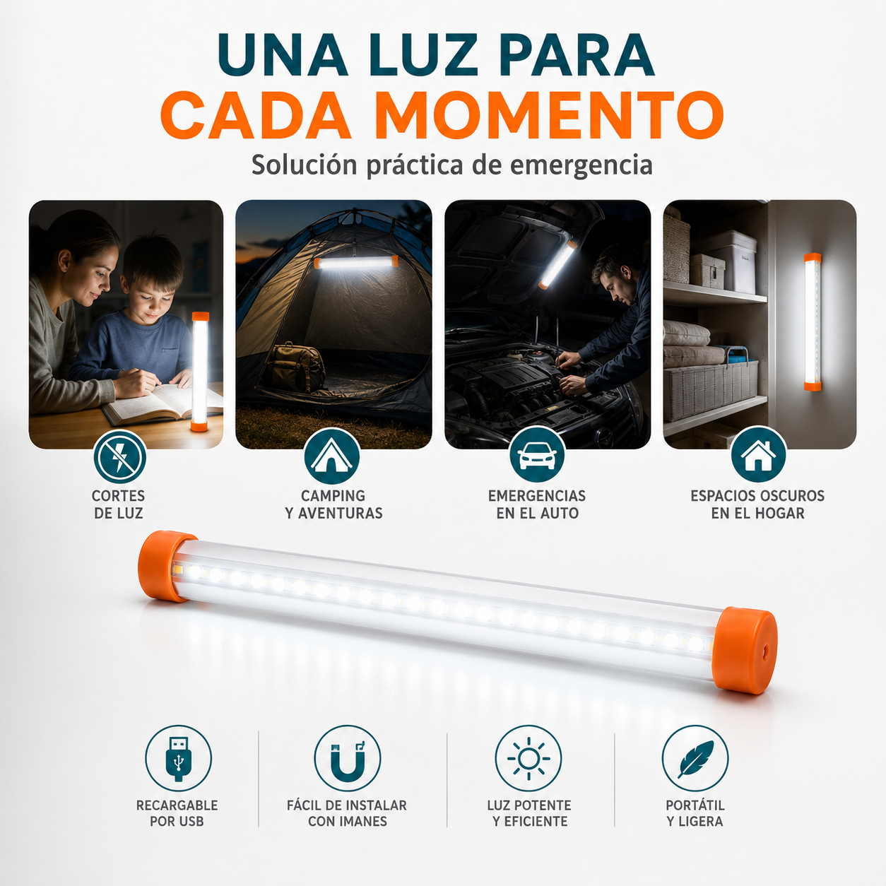 Lampara Led Emergencia Recargable USB 35cm Magnetica-9