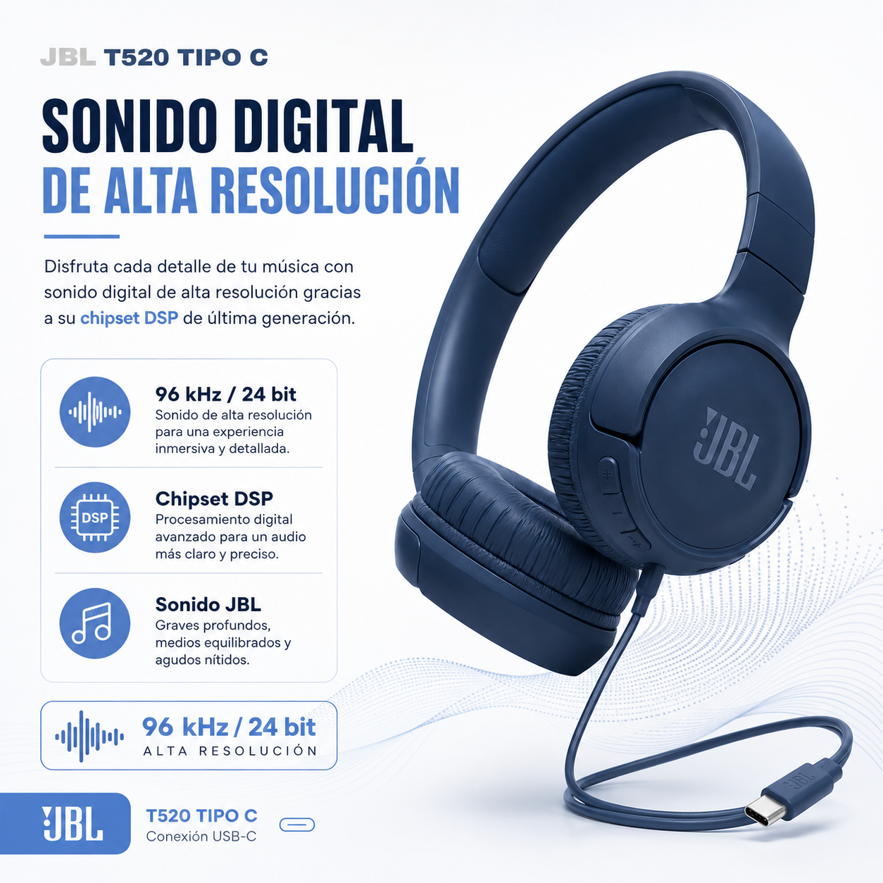 Audifonos JBL Tune 520 Tipo C USB C Hi Res Con Microfono-2