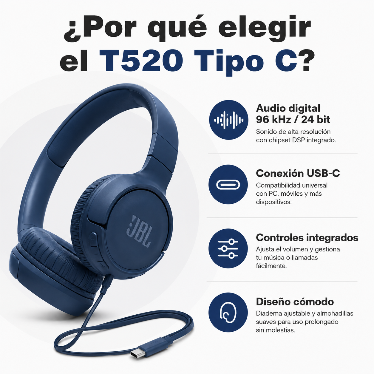 Audifonos JBL Tune 520 Tipo C USB C Hi Res Con Microfono-8