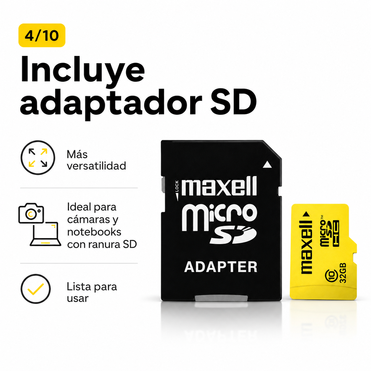 Tarjeta Memoria Micro SD Maxell 32GB Clase 10 Con Adaptador-3