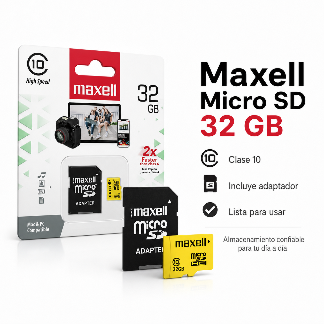Tarjeta Memoria Micro SD Maxell 32GB Clase 10 Con Adaptador-9