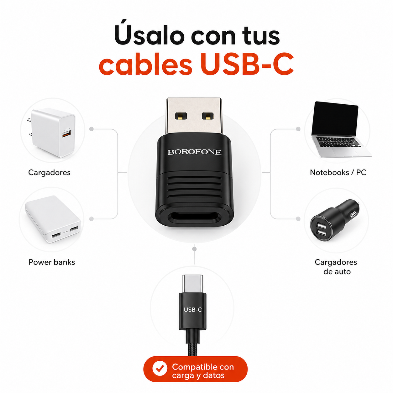Adaptador USB A Macho A USB C Hembra OTG Borofone-3