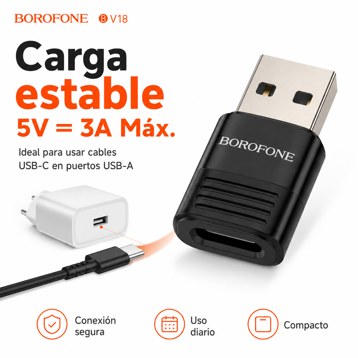 Adaptador USB A Macho A USB C Hembra OTG Borofone-4