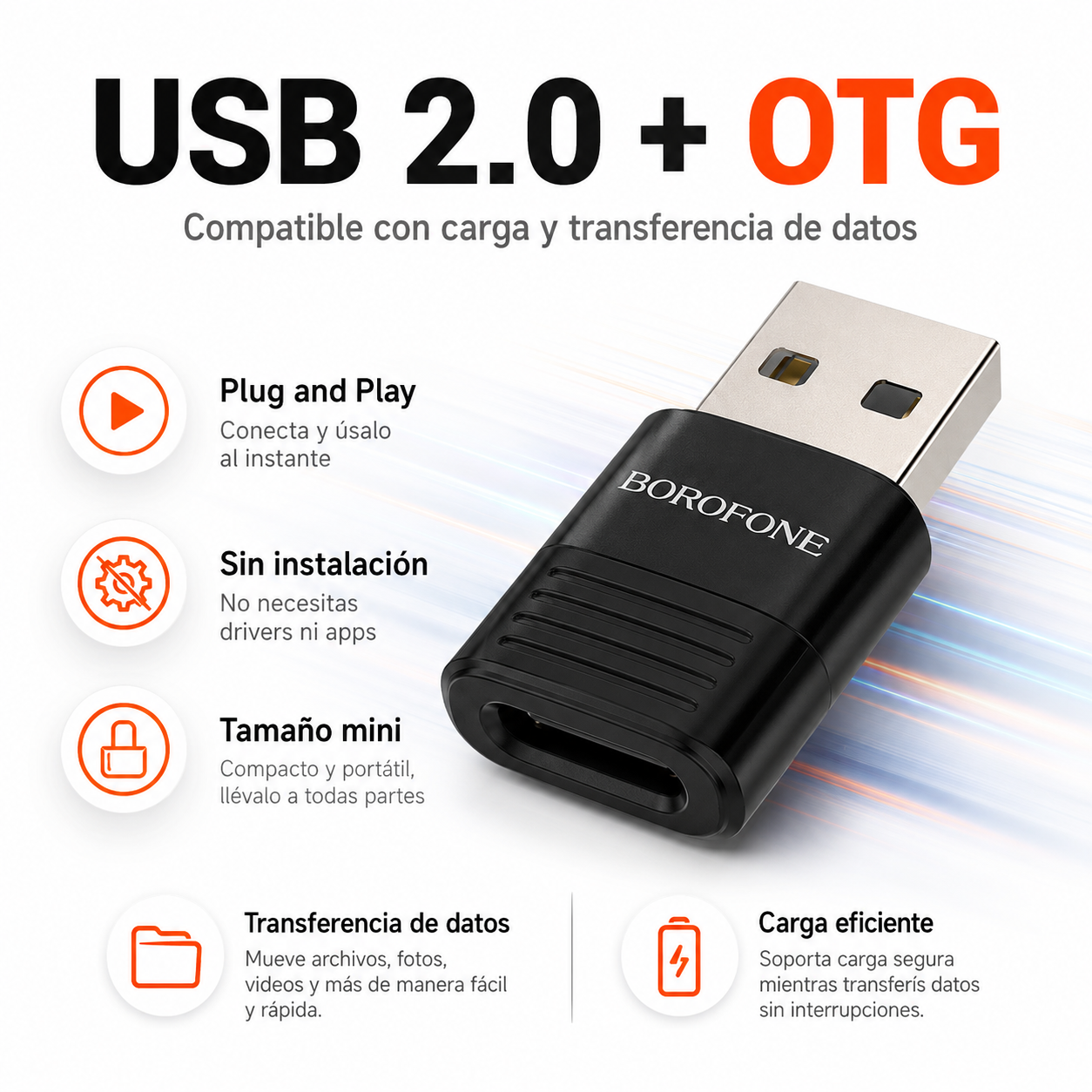 Adaptador USB A Macho A USB C Hembra OTG Borofone-5