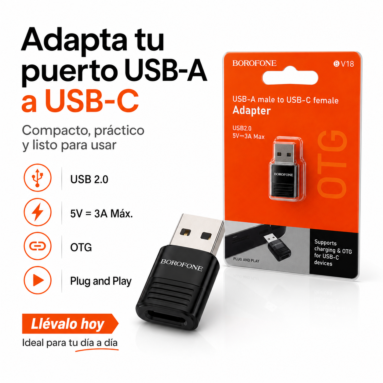 Adaptador USB A Macho A USB C Hembra OTG Borofone-7