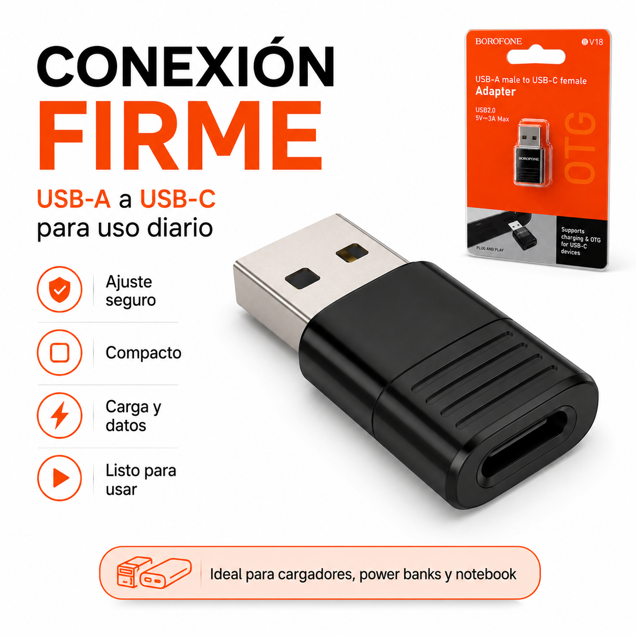 Adaptador USB A Macho A USB C Hembra OTG Borofone-8