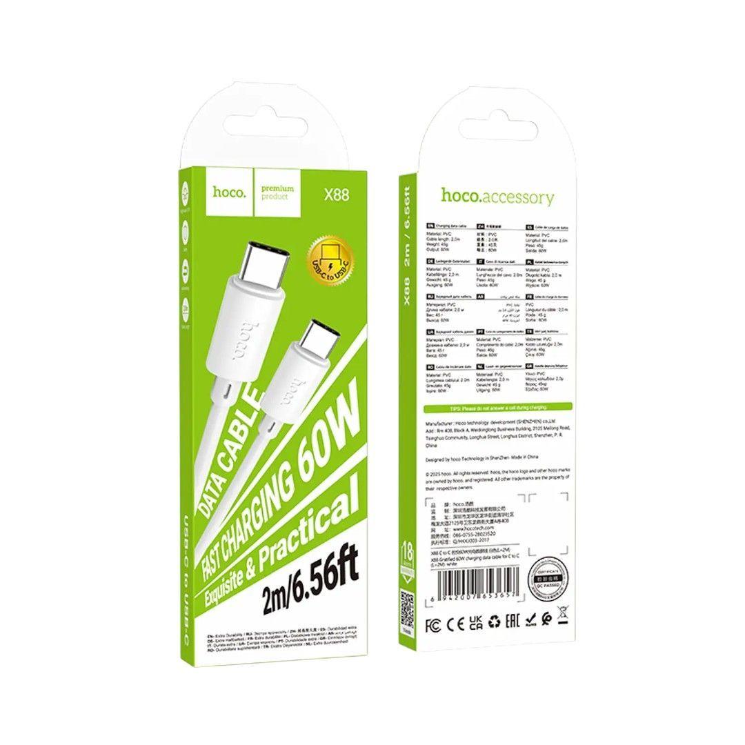 Cable Hoco X88 Tipo C a C 60W 2M Blanco Carga Rápida-2