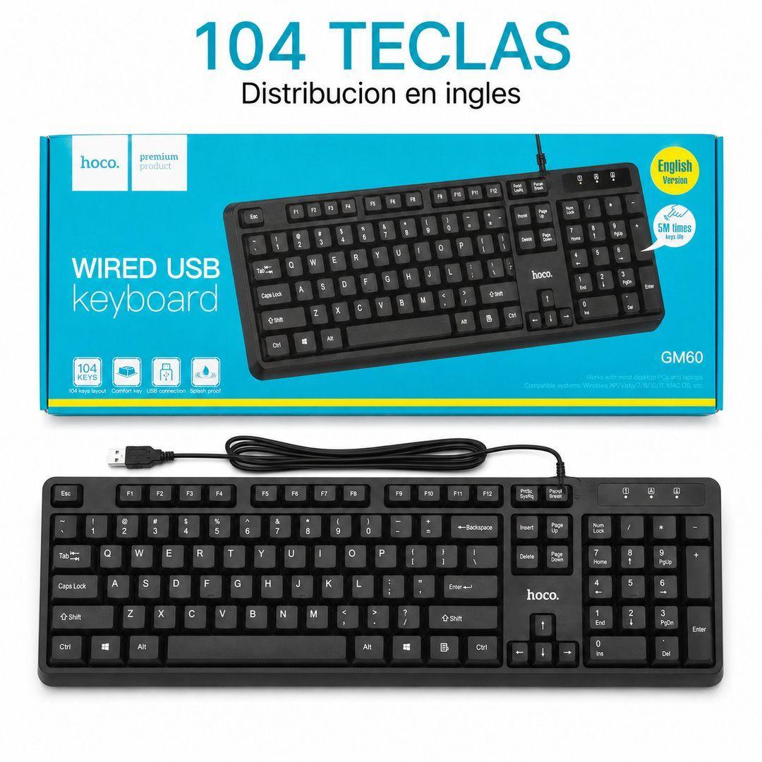 Teclado Cableado USB Numerico Ingles Hoco GM60-2