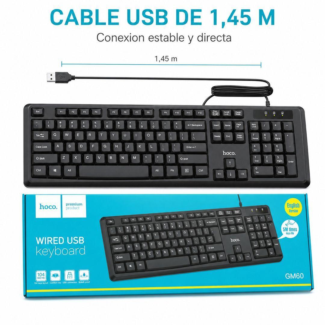 Teclado Cableado USB Numerico Ingles Hoco GM60-4